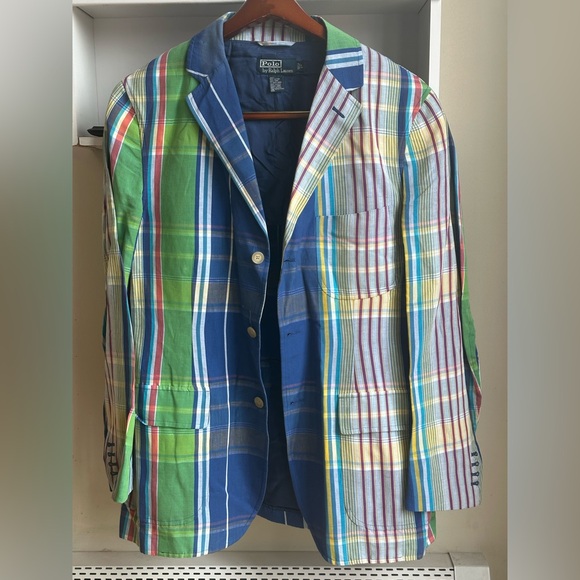 Polo Ralph Lauren Cotton Linen Plaid Multi Color Men’s Sport Coat Blazer Size L